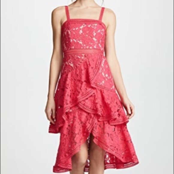 Alice + Olivia NWT pink Angelita Asymmetric tiered lace date night dress sz 6 - Picture 2 of 14